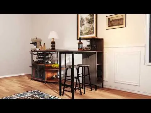 youtube video 1 Барный стол со стульями Costway Bistro с держателем винных бокалов коричневый