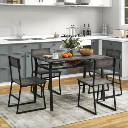 Комплект меблів Costway Merax обідній стіл з стільцями в стилі Loft сірий