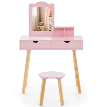 Детский туалетный столик Costway Drawers с 2 ящиками и стулом бледно розовый