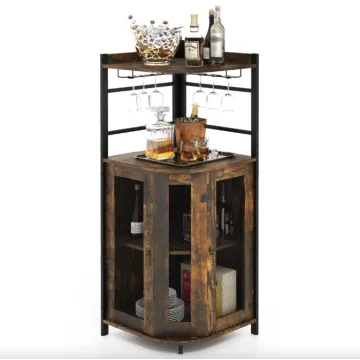 Стелаж Costway Marvo барний з тримачем келихів в стилі Loft коричневий