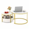Комплект журнальних столиків Costway Circle Cocktail 2 шт круглі білий мармур