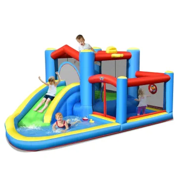 Надувний аквапарк дитячий Costway CastleSlide Water Park з водною гіркою та басейном (без компресора)