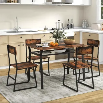 Комплект меблів Costway Merax обідній стіл з стільцями в стилі Loft коричневий