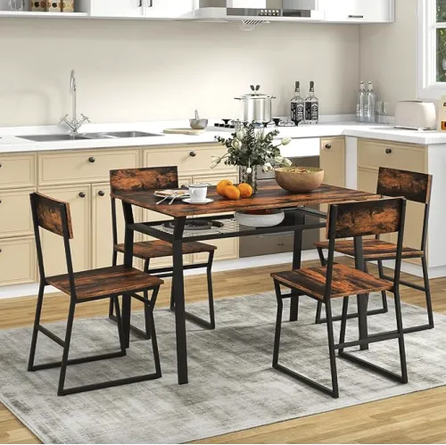 Комплект меблів Costway Merax обідній стіл з стільцями в стилі Loft коричневий