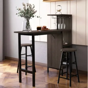 Барний стіл з стільцями Costway Bistro з тримачем винних келихів коричневий