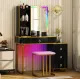 Image 2 for Туалетний столик Costway Vicci з пуфом + дзеркало LED чорний