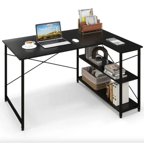 Комп'ютерний стіл Costway Adler L-подібний з полицями в стилі Loft чорний