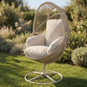 Крісло-кокон садове обертове Di Volio Vico анатомічна подушка, бежевий