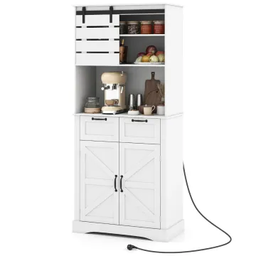 Кухонна шафа-буфет Costway Pantry Cabinet 180см з розетками білий