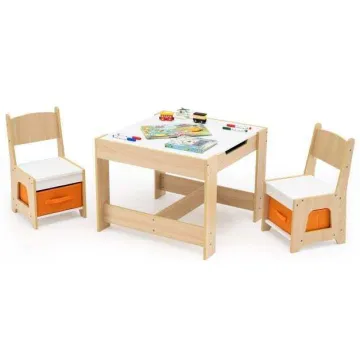 Комплект дитячих меблів Costway Kids Play 3-in-1 Desk стіл та 2 стільці з двосторонньою стільницею-дошкою та ящиками