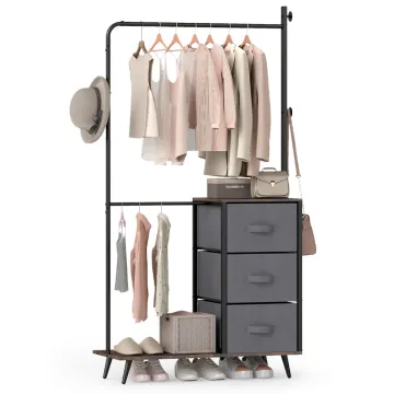 Підлогова вішалка для одягу Costway Garment Rack з комодом на 3 шухляди сірий