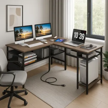 Компьютерный стол Costway Hutch L-образный с зарядным