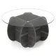 Image 1 for Журнальный столик Costway Clover Base 89см круглый стеклянный с нишей, темный дуб