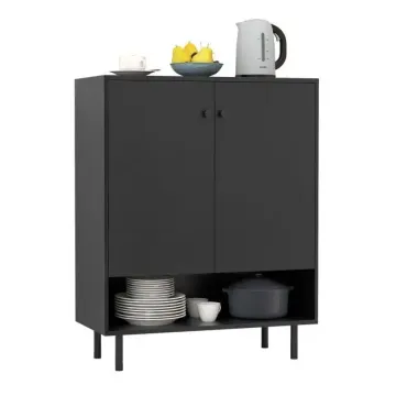 Кухонный комод Costway Rubberwood Kitchen со шкафчиком и нишей черный
