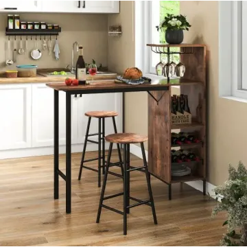 Барний стіл з стільцями Costway Bistro з тримачем винних келихів темно-коричневий