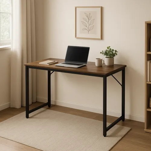 Письменный стол Costway Homart со стальным каркасом коричневый
