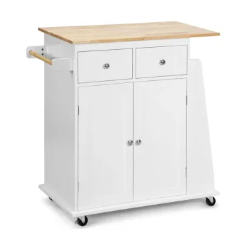 Кухонний острів Costway Rubberwood Kitchen на колесах з шафкою та полицями білий