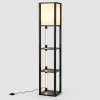 Стелаж-торшер Costway Lumina Duo-Light Pro з комбінованою LED підсвіткою та абажуром на 3 полиці лофт, чорний