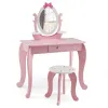 Детский туалетный столик Costway Princess с 1 ящиком и стулом розовый