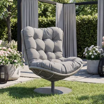 Крісло-кокон садове обертове Di Volio Salo екстра-м'яка подушка 20см, сірий