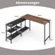 Image 4 for Кутовий комп'ютерний стіл Costway LoftCorner лофт із полицями рустик коричневий