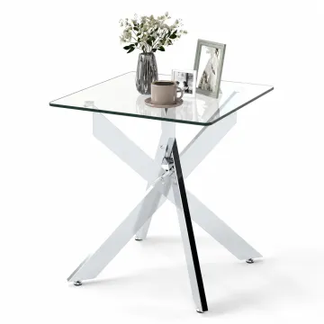 Журнальний столик Costway X-Base Silver скляний квадратний сріблястий