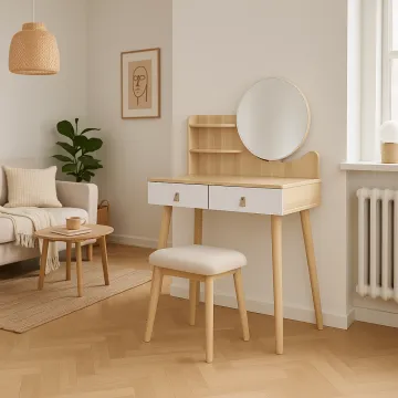 Туалетний столик Jumi Scandi з шухлядами, шкіряні ручки, світлий бук