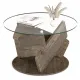 Image 3 for Журнальный столик Costway Geo Base стеклянный круглый 81х48см серый дуб