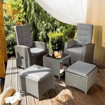 Комплект садових меблів Di Volio Fera 2 крісла реклайнери, 2 пуфи та столик, сірий