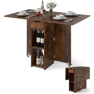 Складаний обідній стіл-трансформер Costway Compact Dining на коліщатках із полицями лофт коричневий