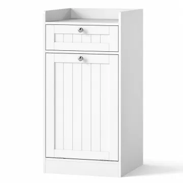 Тумба для ванної Costway Tilt-Out Laundry Cabinet з відкидним кошиком для білизни та шухлядою білий