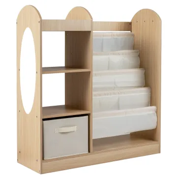 Детский стеллаж Монтессори Costway Multi-Organizer для книг и игрушек с зеркалом