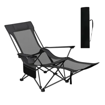 Крісло-шезлонг кемпінгове Costway Camp Recliner 2 в 1 складане з підставкою для ніг сірий