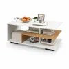 Журнальний столик Costway Modern Two-Tone кавовий з L-подібною полицею трирівневий білий, натуральний