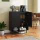 Image 3 for Комод кухонний Costway Rubberwood Kitchen з шафкою та нішею чорний