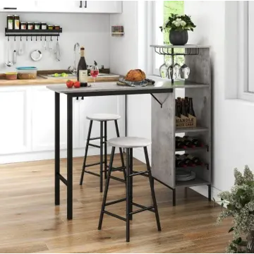 Барний стіл з стільцями Costway Bistro з тримачем винних келихів сірий