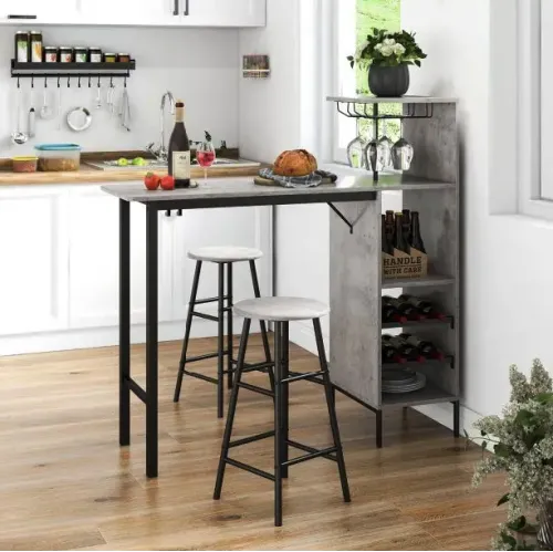 Барний стіл з стільцями Costway Bistro з тримачем винних келихів сірий