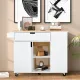 Image 7 for Кухонний острів Costway Multi-Storage Kitchen на колесах з розкладною стільницею, білий