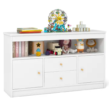 Детский комод Costway Toy Storage Sideboard для игрушек и книг с ящиками и дверцами белый