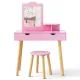 Image 4 for Детский туалетный столик Costway Drawers с 2 ящиками и стулом розовый