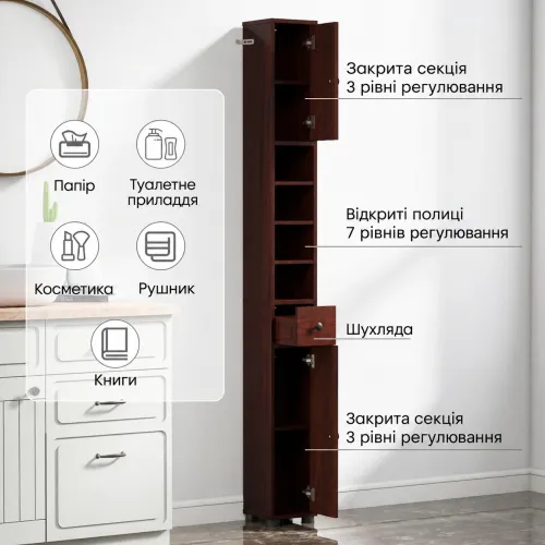 Регульовані полиці - простір підлаштовується під ваші речіФлакон шампуню, стопка рушників і невелика баночка косметики потребують різної висоти полиці. Саме тому фіксована внутрішня організація часто