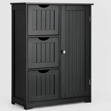 Тумба-комод підлогова Costway Bali Bamboo на 3 шухляди та дверцята чорний