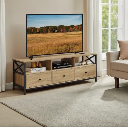 Тумба под телевизор Leobert Kamila в стиле Loft с 3 ящиками натуральный